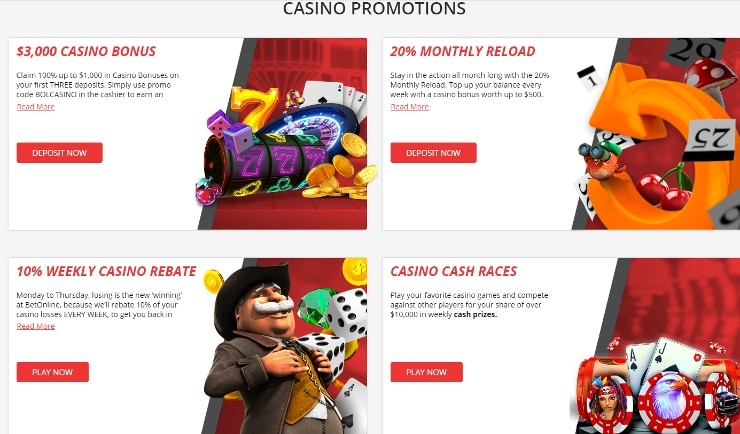BetOnline Casino Bonuses and Promotions page