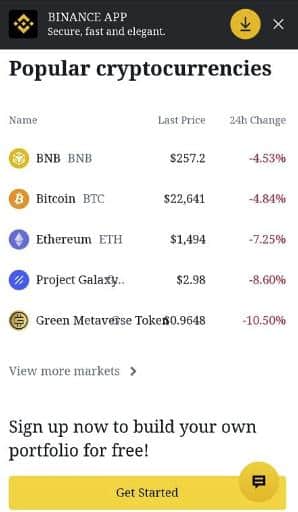 Binance Exchange Homepage