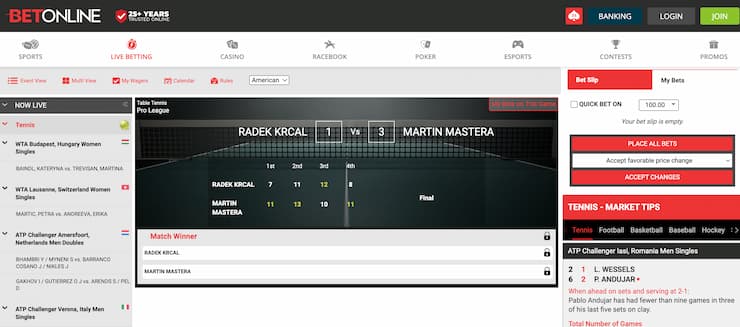 betonline - table tennis betting site