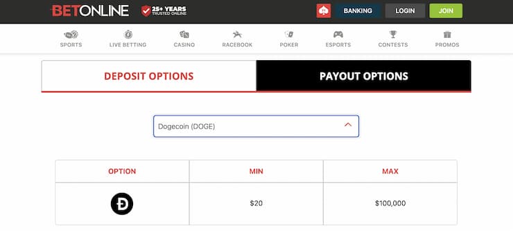 BetOnline cashiers page