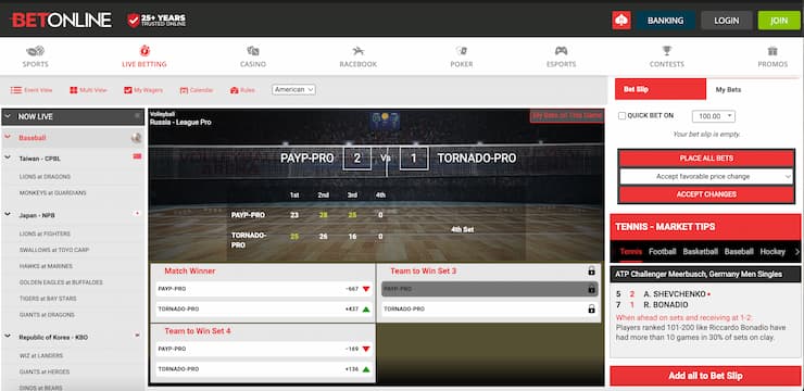 BetOnline beach volleyball props betting