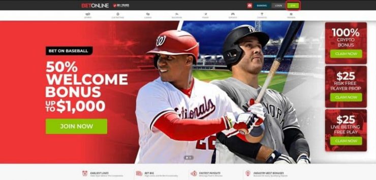 homepage for BetOnline