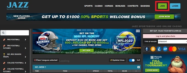 Jazz Sportsbook Join Button
