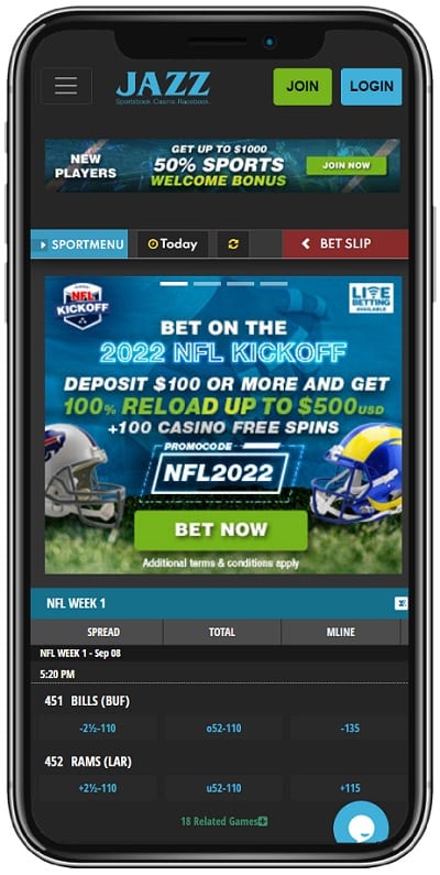 Jazz Sportsbook Mobile Screen