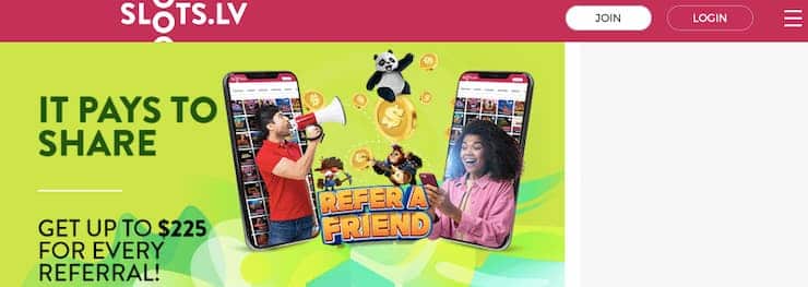 Slots.lv refer a friend bonus