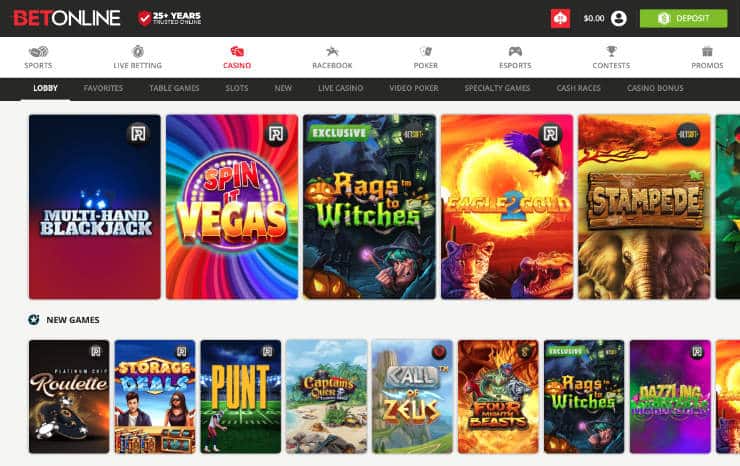 BetOnline's Games Lobby