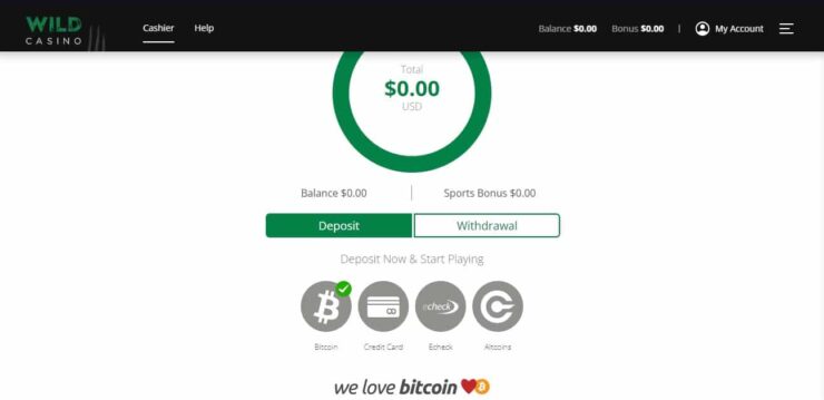 Wild Casino deposit screen