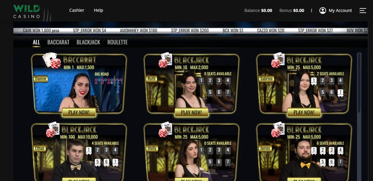 Wild Casino live dealer lobby