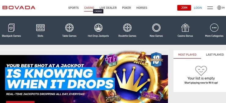 Bovada homepage