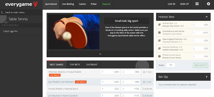 Everygame table tennis betting site