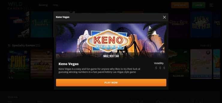 Keno at Wild Casino
