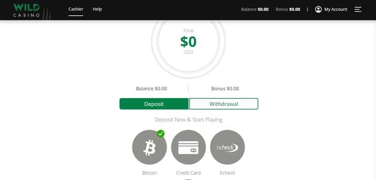 Wild Casino deposit screen