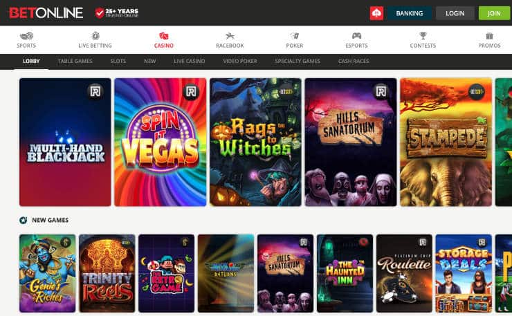 Games Lobby at BetOnline