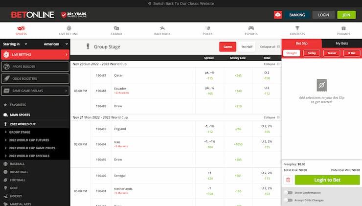 BetOnline FIFA World Cup Betting