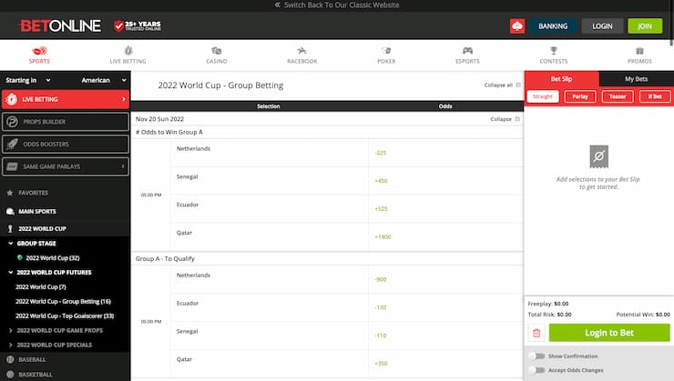 BetOnline World Cup Betting Online