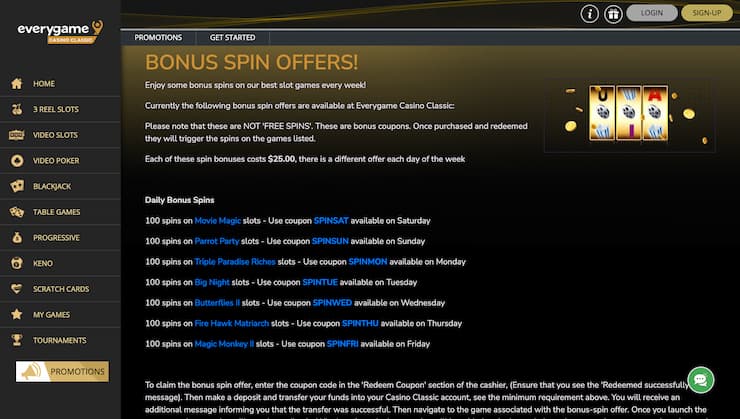 Everygame Casino Free Spins