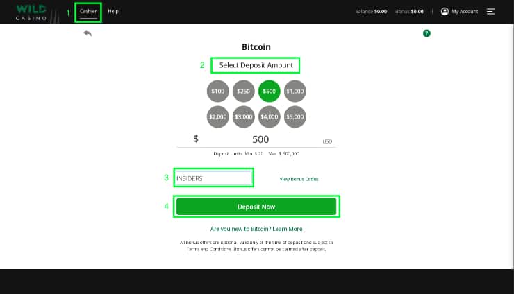 Wild Casino Bitcoin deposit & promo code