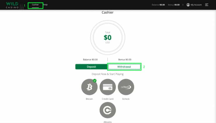 Withdraw From Wild Casino Step 1
