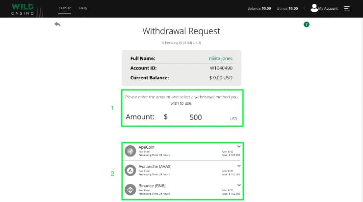 Cardano withdraw step 2