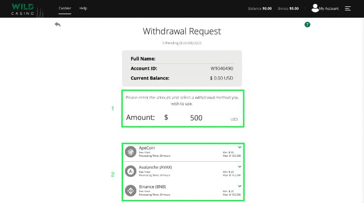 Withdraw from Altcoin Casino Step2