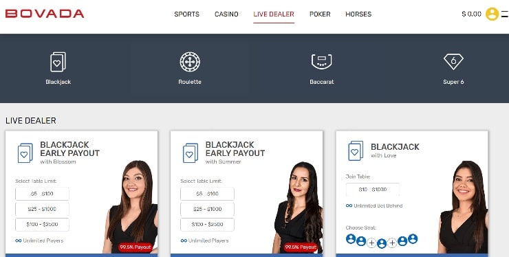 Bovada live casino