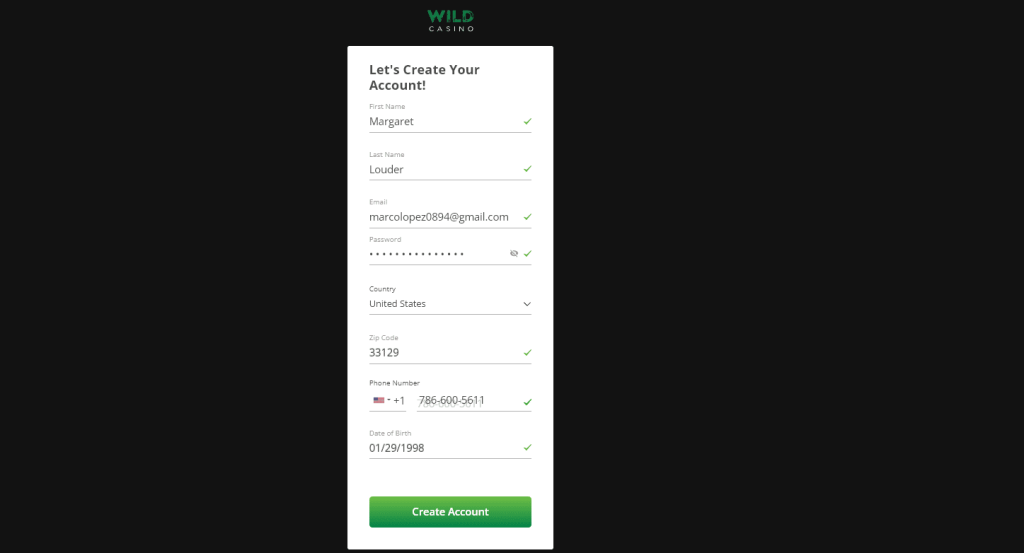 1. Wild Casino - signup