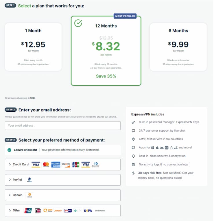 Select a plan from Express VPN that suits you