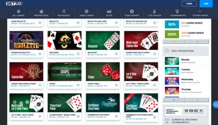 BetUS Casino Games