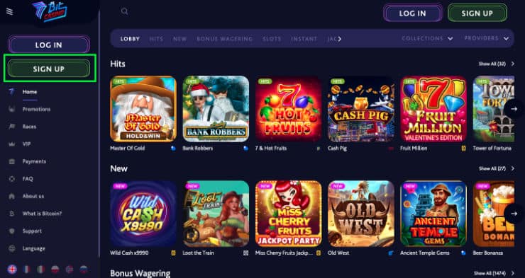 Register at 7Bit Casino Step 1