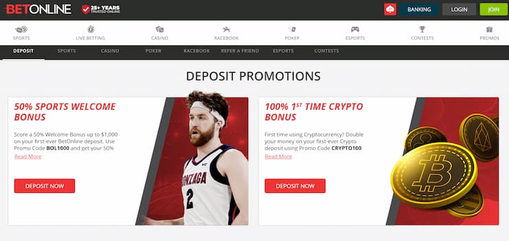 BetOnline deposit promotions page