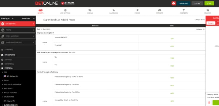 BetOnline football betting