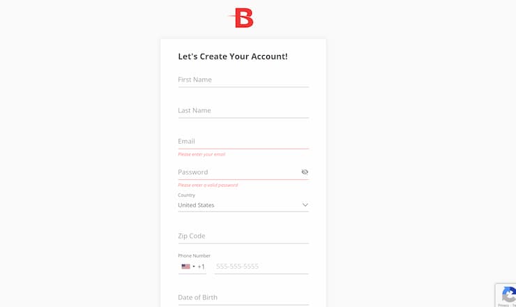 BetOnline registration form