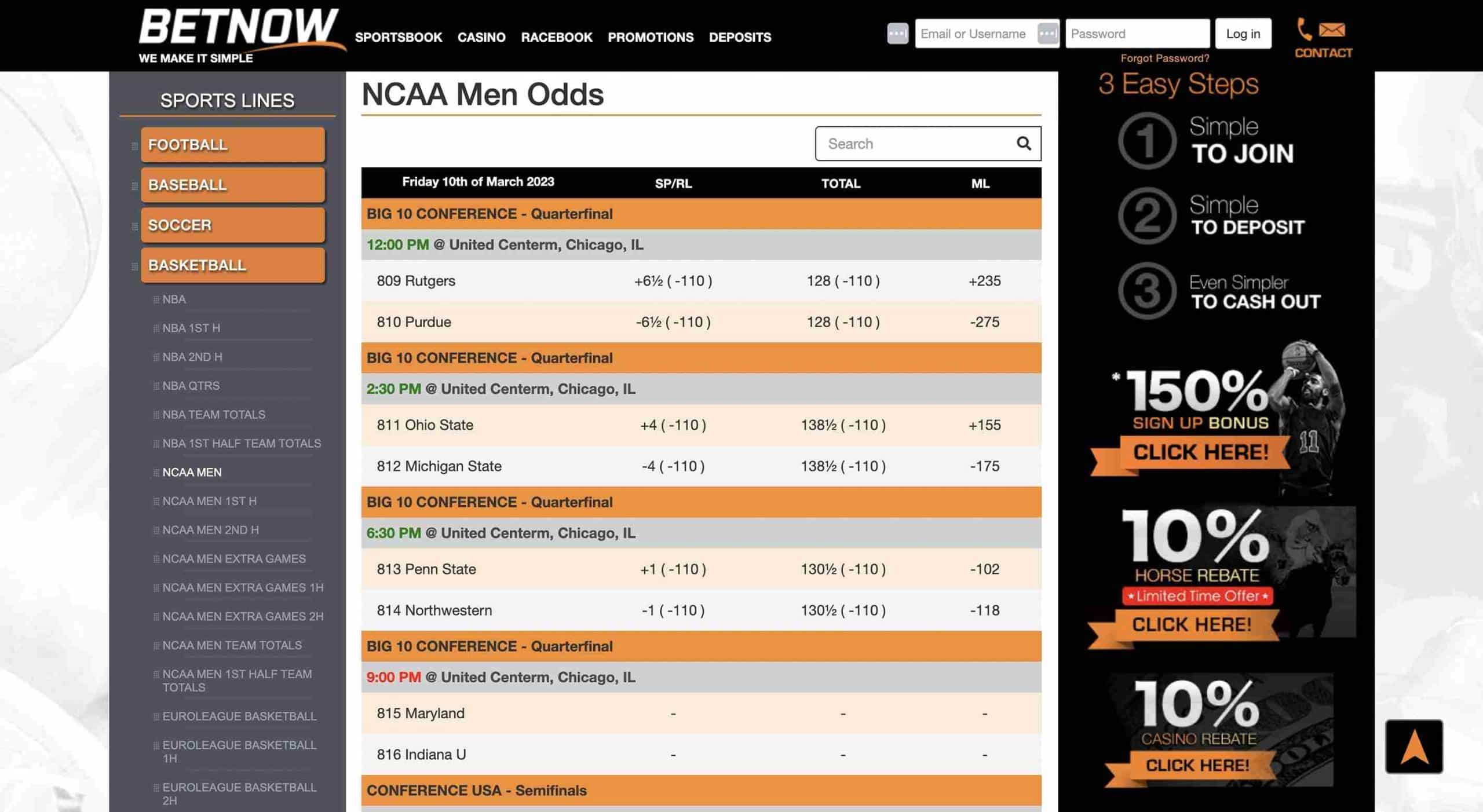 BetNow March Madness Place Bets on Sweet 16
