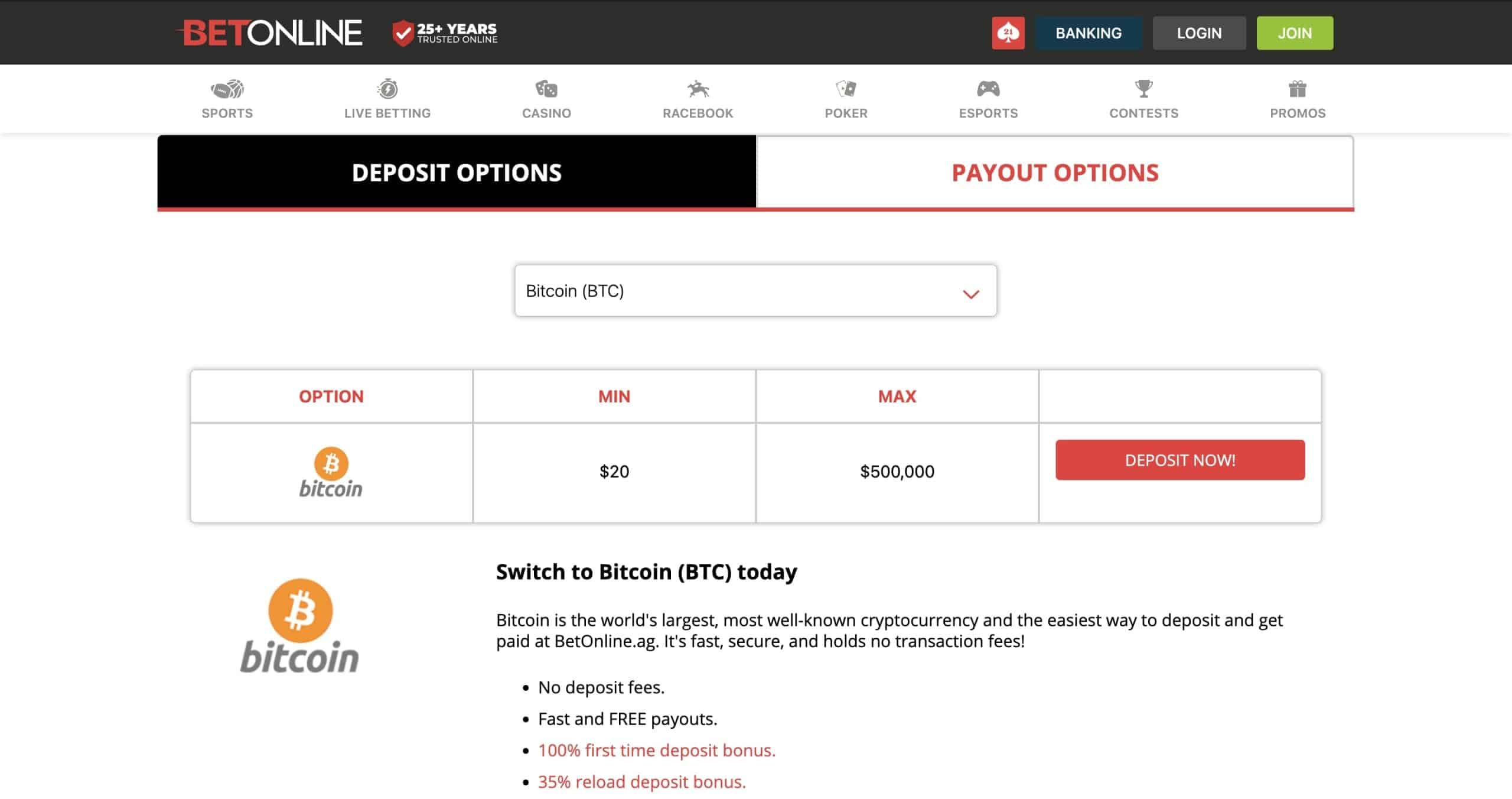 BetOnline Deposit Options