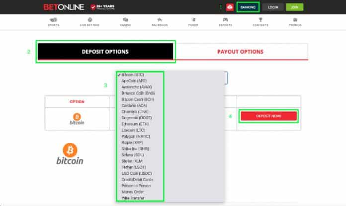 Betonline banking page