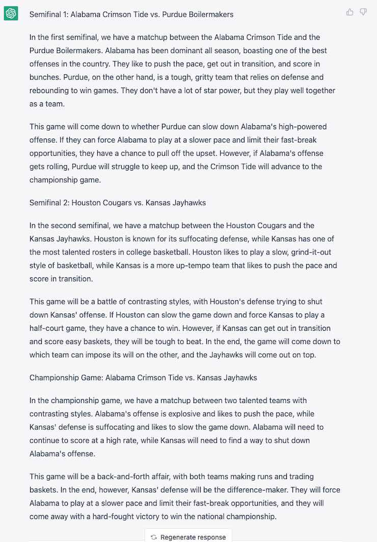 ChatGPT March Madness 2023 Bracket & Final Four Preview