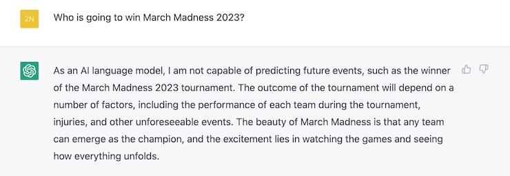 Disclaimer: ChatGPT March Madness Predictions