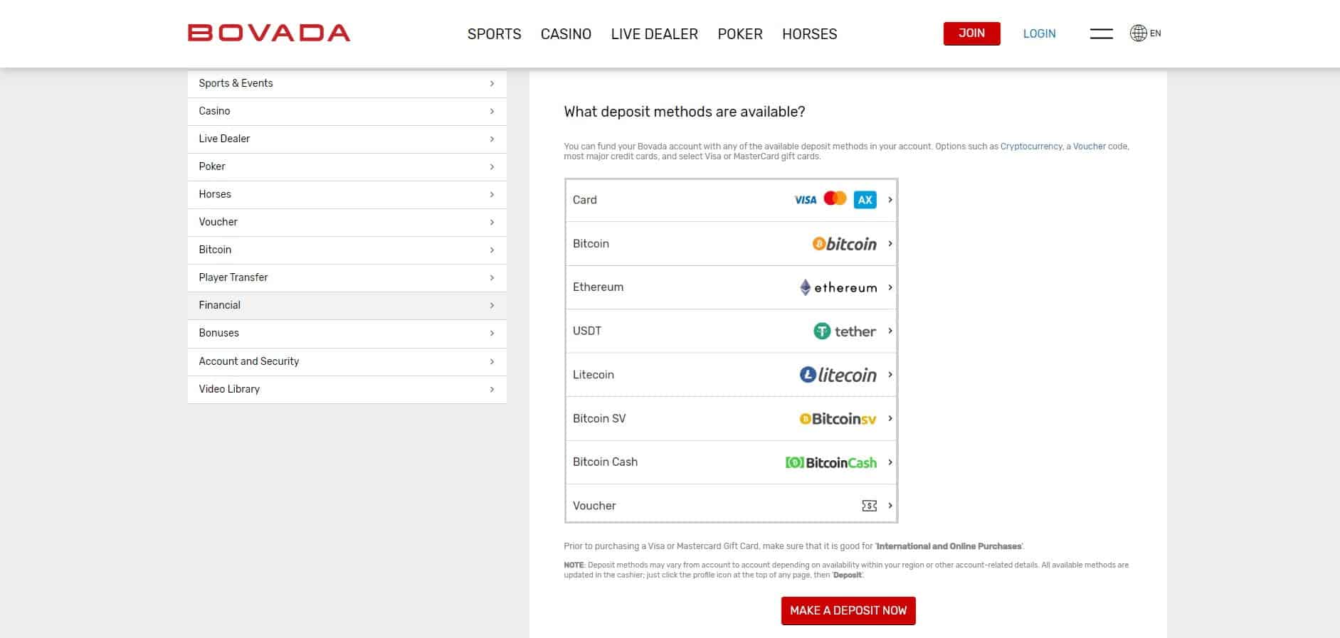 bovada banking