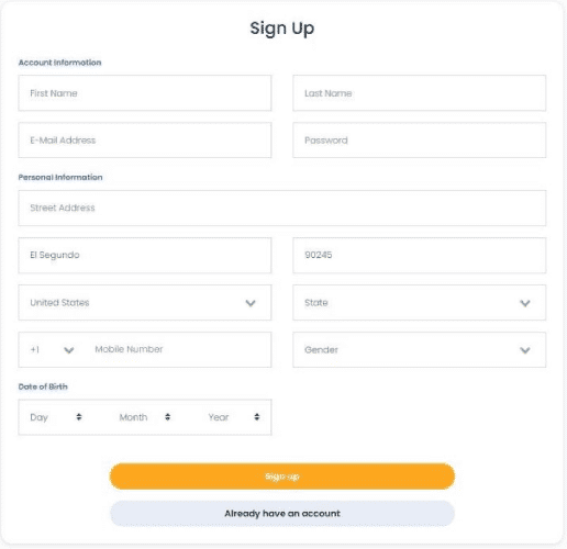 Captain Jack Casino Registration Form