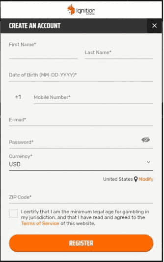 Ignition Casino Registration Form
