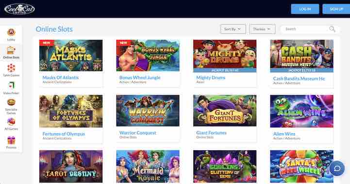 A screenshot of the CoolCat Casino slots page
