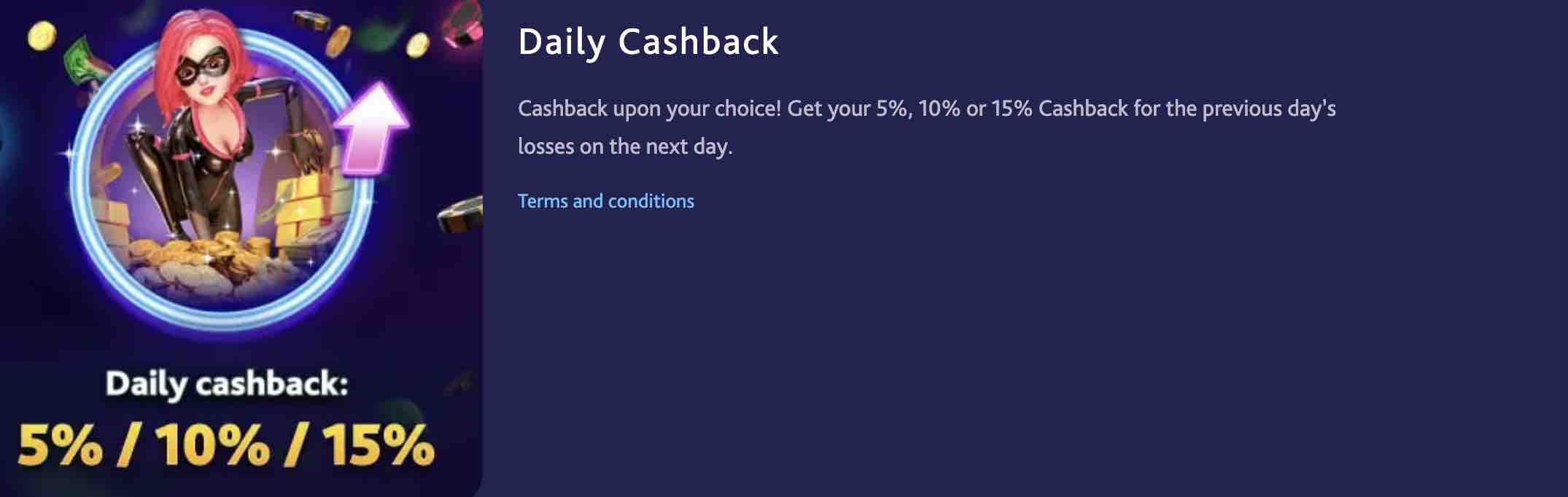 Screenshot of the Daily Cashback offer on the 7bit casino website