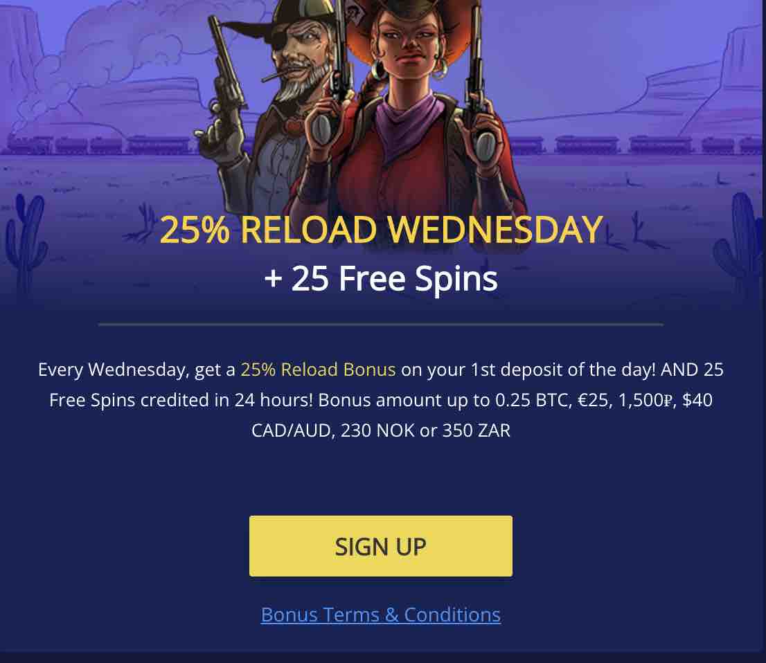 Screenshot of the Reload Wednesday BetChain offer