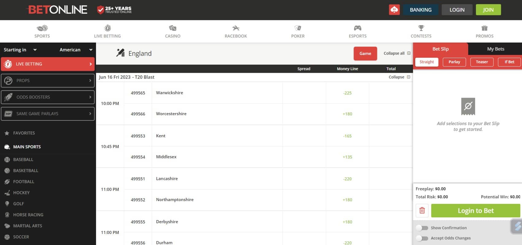 BetOnline Cricket Betting