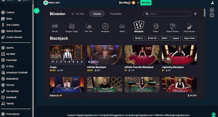 Mega Dice live blackjack casino
