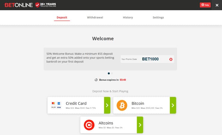 Step 3: BetOnline Card Details