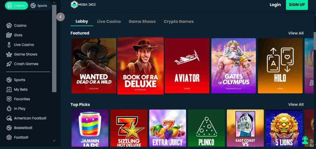 Mega Dice crypto casino site