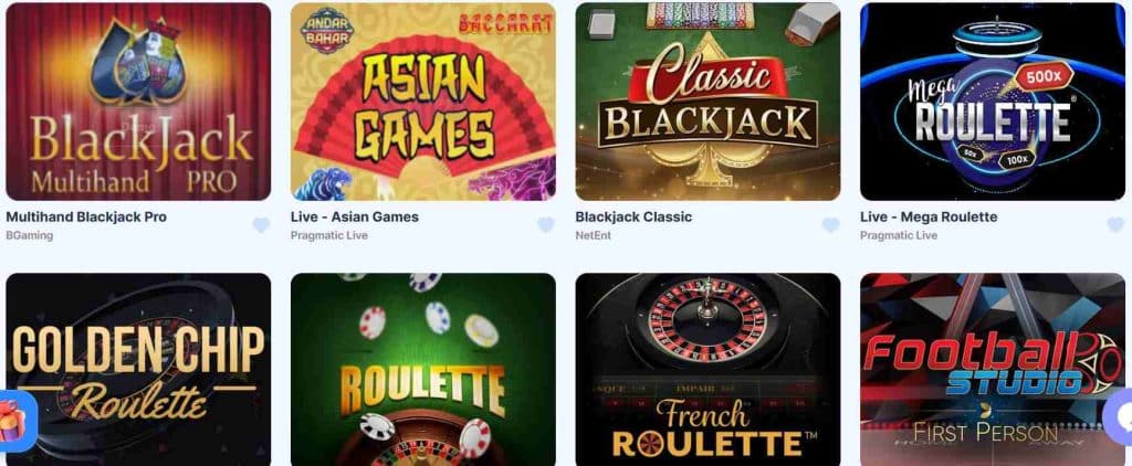 Table games not on GamStop