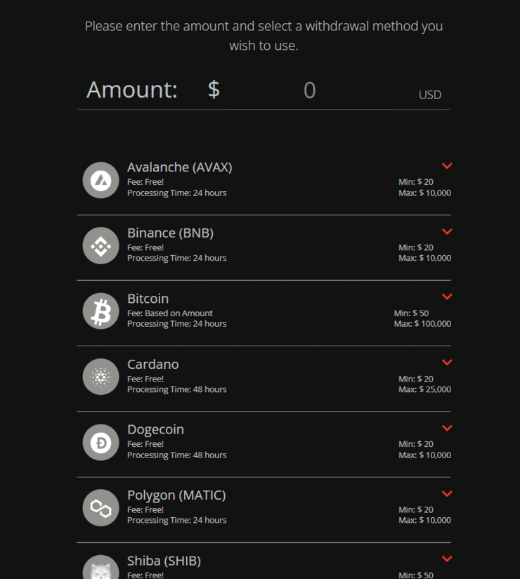 Withdrawal screen at one of the best PayPal betting sites