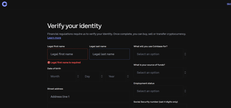 Verifying ID at coinbase